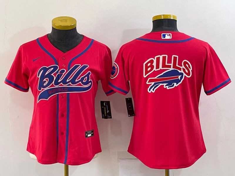 Womens Buffalo Bills Red Team Big Logo With Patch Cool Base Stitched Baseball Jersey